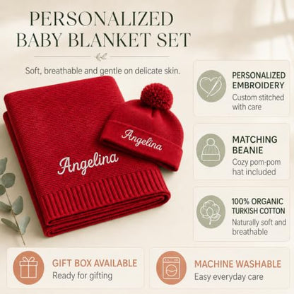 Personalized Baby Blanket with Name, GOTS Organic Custom Baby Blanket