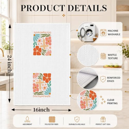 Boho Flower Christian Kitchen Hand Towels 16x24 Inch - color: Boho Flower