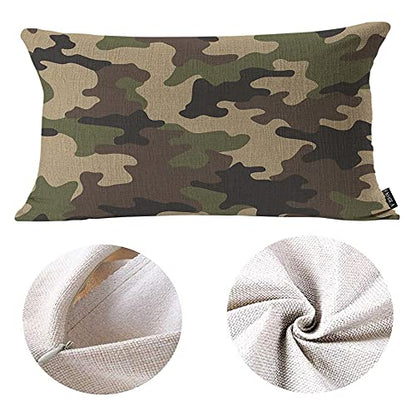 EKOBLA Camouflage Pattern Rectangle Pillow Covers Military Combat Woodland Green Black Lumbar Pillow Cases for Outdoor Square Couch Chair Cushion Cover Cotton Linen 12x20 Inches - color: Multi-bs16