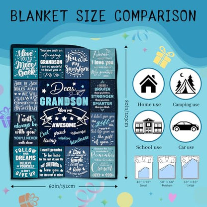 Grandson Gifts from Grandma & Grandpa, Grandson Blanket 60"x 80" Soft Throw - color: Daer Grandson-1, size: 60"x80"