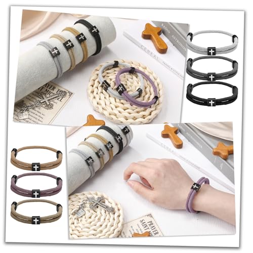 Landical 6 Pcs Cross Bracelet Men Adjustable Braided Rope - color: Earthy Tones