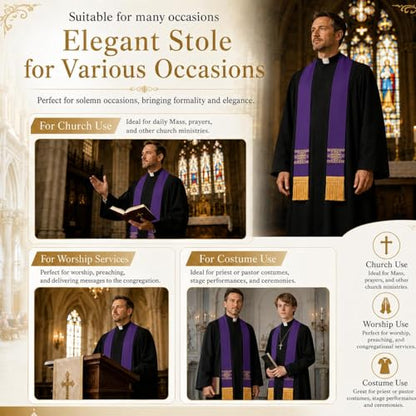 FAD-4U Catholic Clergy Stole with Embroidery Stole Priest Mass Stole Pastor Stole - color: Purple