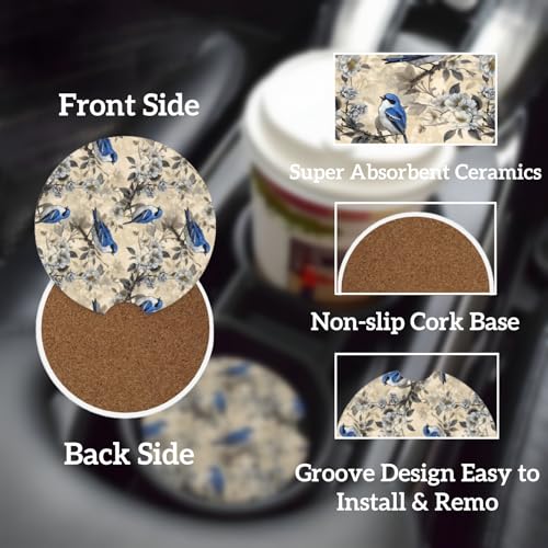 Ceramic Car Cup Coasters 2PCS - Blue Bird - color: Blue Bird