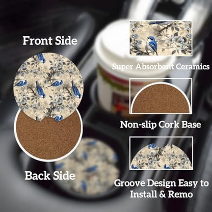 Ceramic Car Cup Coasters 2PCS - Blue Bird - color: Blue Bird