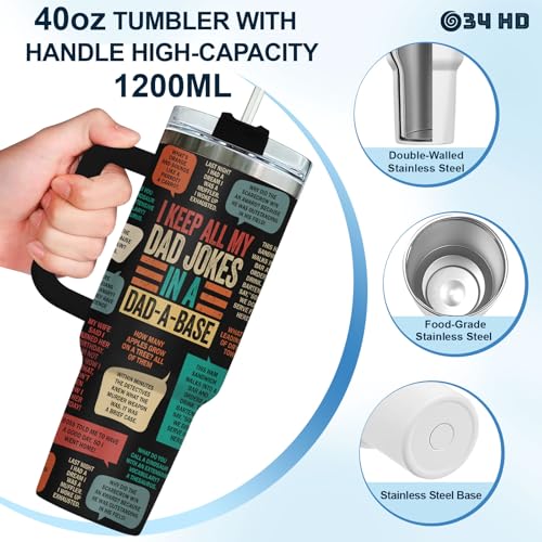 34HD Daddy Keep All My Dad Jokes Base 40 oz Tumbler with Handle, Dad Gift - color: Dad Jokes