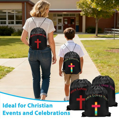 VZZNN 20 Pcs Jesus Loves You Drawstring Backpack Bulk Christian Gift Bags Church Supplies String Backpack Cinch Bag Jesus Stuff(10 Colors) - color: Style 3