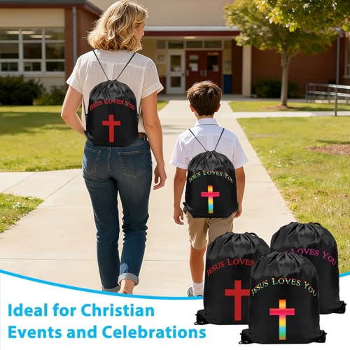 VZZNN 20 Pcs Jesus Loves You Drawstring Backpack Bulk Christian Gift Bags Church Supplies String Backpack Cinch Bag Jesus Stuff(10 Colors) - color: Style 3