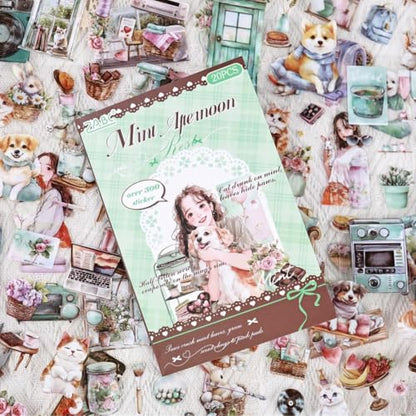 Coffee Time PET Sticker Book, 20 Sheets Die Cut Stickers - color: Peppermint Nap