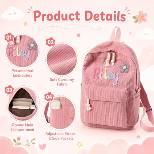 Personalized Backpack for Girls with Optional Lunch Bag & Pencil Case Set - color: Pink