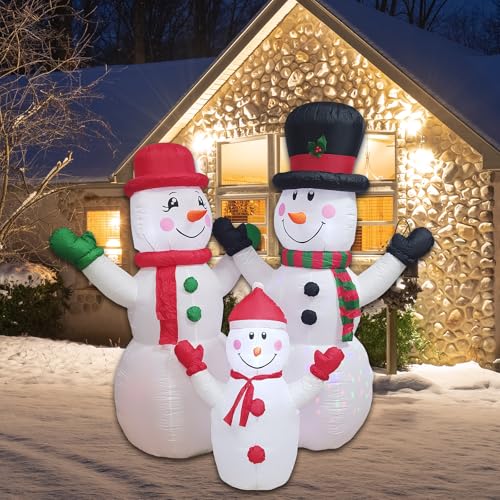 Christmas Inflatable Snowman Family Decorations Blow Up - 7FT Giant Outdoor Snowman Decor with Rotating Lights | Xmas Inflatable for Indoor Outdoor Yard Lawn Garden Party - style: The Snowman Family