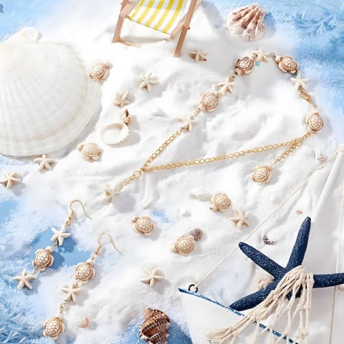 100Pcs White Turquoise Turtle Starfish Gemstone Beads for Jewelry Making - color: White Turtle Starfish 14x18mm, 14x14mm