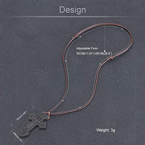 COTTVOTT Wood Orthodox Cross Pendant Necklace Christian Crucifix Necklace Prayer Jesus for Women Men - style: D-Black Color