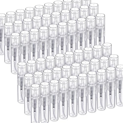 Fandamei Mini Spray Bottle, 60PCS 2ml Mini Clear Plastic Spray Bottle Empty, Fine Mist Refillable Mini Perfume Bottle. Small Empty Sample Containers Bottle. 2ml, 60 Pack, Clear, FANL-093 - size: 2ml