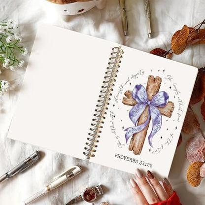Coquette Purple Bow Church Notes Notebook for Note Taking - color: Proverbs 31:25 - purple