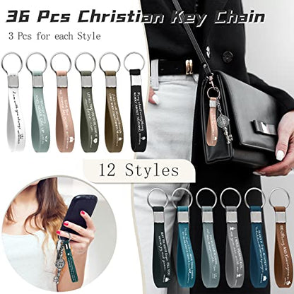 Sureio 36 Pcs Inspirational Christian Gift Silicone Keychain Bulk Religious Bible Verse Church Gift for Women Men Grandparent - color: Colorful