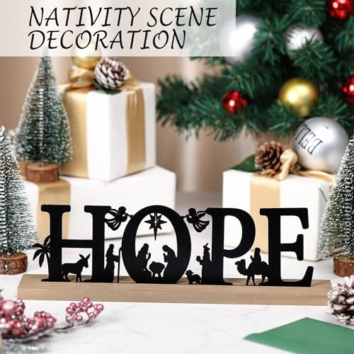 Pinkunn Metal Nativity Scene, Black Christmas Nativity Set for Desktop - style: Hope
