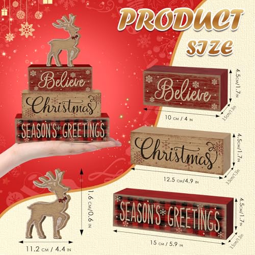 Britimes Tiered Tray Decor Set, 4 Pack, Wooden, Farmhouse Rustic Reindeer - style: Reindeer