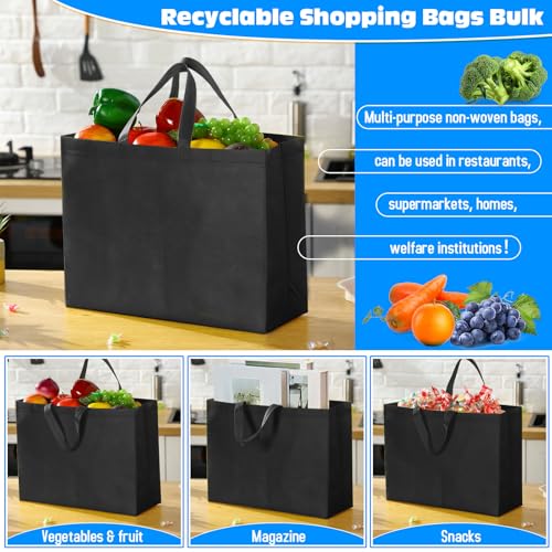 Windyun 100 Pcs Reusable Grocery Bags Large Shopping Tote Bulk, Black - color: Black