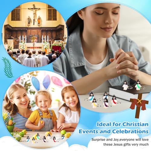 Sumind 24 Pcs Jesus Figurine Christian Keychain Religious Keychain Bulk Classic Christian Rings for Christ(White Skin Classic,Multicolor) - color: Multicolor, style: White Skin Classic