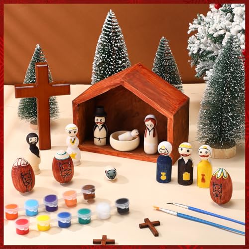 Threehoney DIY Christmas Nativity Wood Peg Dolls Unfinished Craft