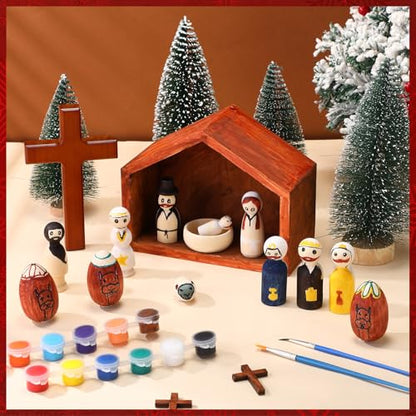 Threehoney DIY Christmas Nativity Wood Peg Dolls Unfinished Craft