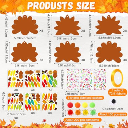 Funrous 48 Sets Thanksgiving Turkey Crafts Kit Fall DIY Hanging Ornaments - style: Turkey