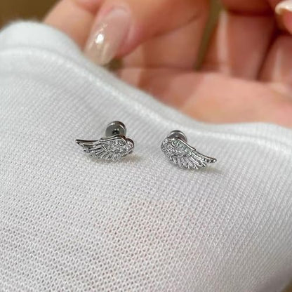 Angel Wing Earrings for Women Statement Flat Back Cartilage Stud Earrings Trendy Angel Wing Helix Piercing Stud Silver Cubic Zirconia Earring Jewelry Accessories - color: Silver