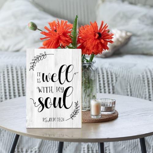 Christian Desk Decor - It Is Well With My Soul, Wood Sign Bible Verses Wall Decor, Religious Gifts Inspirational Gifts For Women Men Prayer, Christian Decor For Home Office Living Room - style: Psalm 118:24