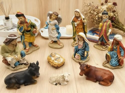11-Piece Nativity Set - Hand-Painted Resin Holy Family Figurines, Complete Christmas Nativity Scene with Angel, 3 Kings, Shepherds & Animals for Home Decor & Gifts
