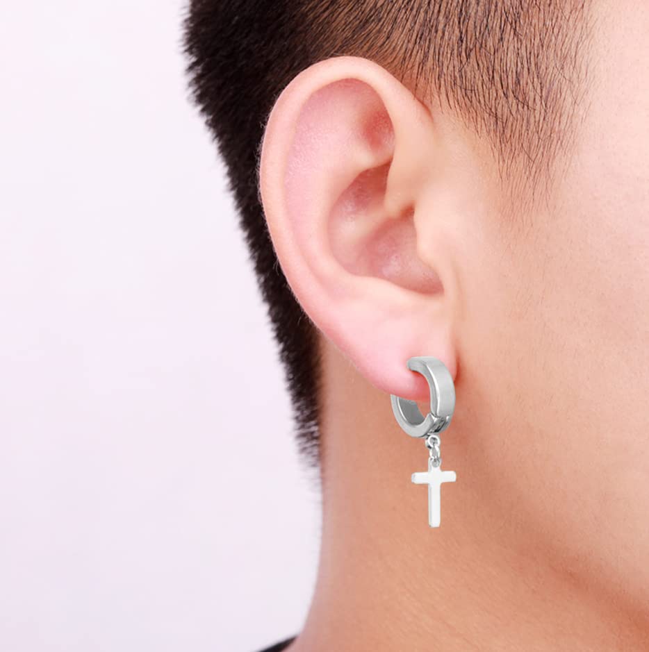 Stainless Steel Cross Earrings Set for Men Women Dangle Hinged Men Women Earrings Silver Gold Black - color: 1 pair - Silver
