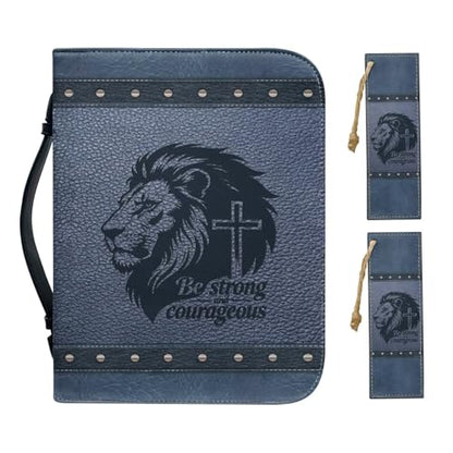 PU Leather Bible Cover Church Bible Bag with Bookmarks Book Covers Retro Strong Lion Cross Print Carrying Bible Case with Zippered Pockets for Prayer, M - color: Retr Strong Lion Cross, size: Medium