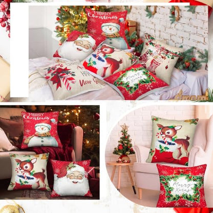 FuWeave 6 Set Vintage Christmas Pillow Cover 18 x 18 Inch Santa Pillow Case - style: Vintage