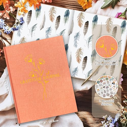 Lanpn Daily Gratitude Journal for Woman Men, The 5 Minute Gratitude Diary with Prompts, Linen Mindfulness Affirmation Positivity Planner, 156 Page Better Every Day Reflection Guided Notebook - color: Brick Red