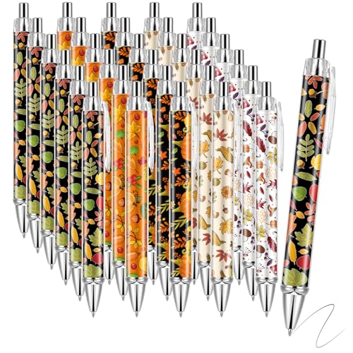 30 PCS Fall Ballpoint Pens Bulk Maple Leaf Ballpoint Pen Pumpkin Harvest Retractable Black Ink Pens for Office Autumn Thanksgiving Day - style: Autumn
