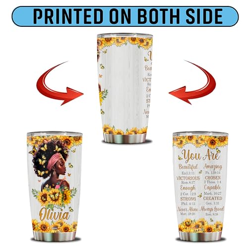 Personalized Black Queen Tumbler Gifts for Women Faith Bible Travel Cup Coffee Mug Insulated Stainless Steel 20oz With Lid Water Bottle Gift for Black Girl - color: Black
