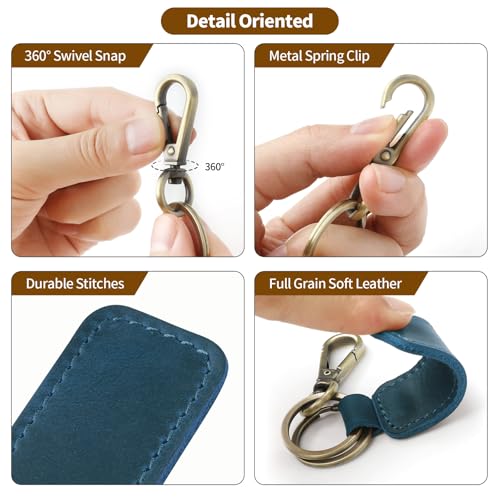 Jack&Chris Genuine Leather Car Keychain, Universal Key Fob Keychain, Leather Key Chain Holder for Men and Women, JC306 - color: Blue*2
