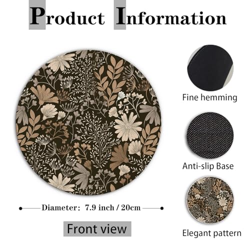 Vintage Dark Brown Floral Mouse Pad,Dark Cottagecore Botanical Cottagecore Mouse Pads for Wireless Mouse Computers Laptop Desk Accessories,Plant Desk Accessories 7.9x7.9 Inch - color: color 13