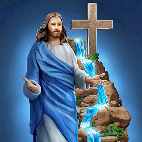 The Bradford Exchange The Good Shepherd Light of Faith Illuminated Sculpture Handcrafted Religious Home Décor with Crystalline Water Feature 12-inches