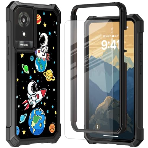 RYUITHDJP for TCL K24 T434D/TCL 50LE/TCL K23 Phone Case with Tempered Glass Screen Protector,Dual Layer Shockproof Corners Protection Case for TCL K24 T434D/TCL 50LE/TCL K23,Astronaut Planet Design - color: Astronaut Planet Design, size: TCL K24 T434D/TCL