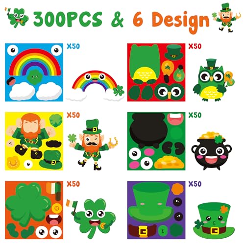 Haooryx St.Patrock’s Day DIY Stickers - 300 Pcs St.Patrock’s Day Make Your Own Shamrock Leprechaun Green Hat Waterproof Vinyl Reusable Laptop Sticker Roll Scrapbook Water Bottle Page Activity Pad - style: St.Patrock's Day 1Roll