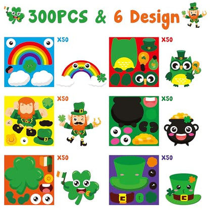 Haooryx St.Patrock’s Day DIY Stickers - 300 Pcs St.Patrock’s Day Make Your Own Shamrock Leprechaun Green Hat Waterproof Vinyl Reusable Laptop Sticker Roll Scrapbook Water Bottle Page Activity Pad - style: St.Patrock's Day 1Roll