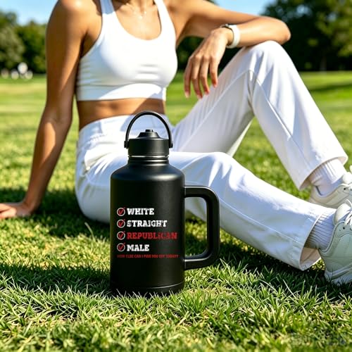 Fathers Day Dad Gifts - Funny Gifts for Men 64 oz Water Bottle with Handle, Political Gift for Proud Republicans Mug Republican Patriotic Gift For Dad Father Grandpa Political Black Tumbler - color: Black