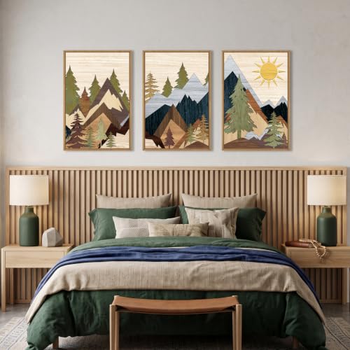 Ausri Boho Mountain Pine Tree Framed Canvas Wall Art Set -16"x24"x3 - color: Boho Mountain Wall Art, size: 16"L x 24"W