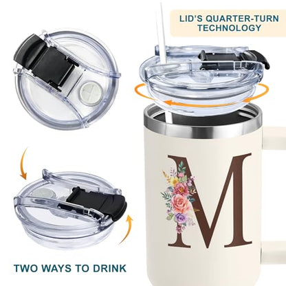 Personalized Gifts for Women, Customized Mother's Day, Birthday, Xmas Gift For Grandma, Mom, Wife, Friends, Sisters, Coworkers, Monogrammed Tumbler 40oz with Lid and Straw - color: M