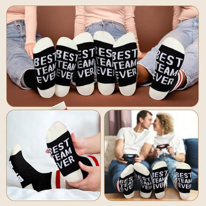 Glitopper 6 Pairs Best Team Ever Gift Socks Bulk Employee Appreciation Gifts for Women Men Team Coworker Staff Office Favors - color: Black