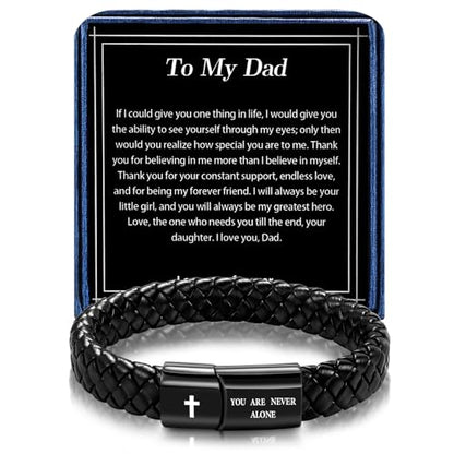 Black Braided Leather Bracelet for Men, Bible Verse Inspirational Christian Religious Bracelet for Man Dad Husband Boyfriend Grandson Son Birthday Baptism Easter Gifts - color: To My Dad