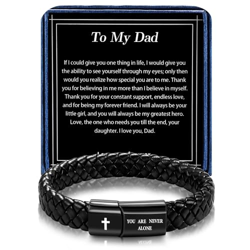 Black Braided Leather Bracelet for Men, Bible Verse Inspirational Christian Religious Bracelet for Man Dad Husband Boyfriend Grandson Son Birthday Baptism Easter Gifts - color: To My Dad