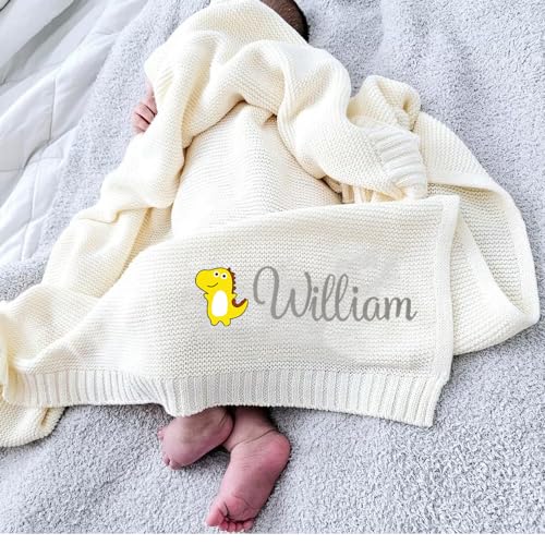 IZI POD Personalized Knit Baby Blanket, Embroidered Name Nursery Blanket, Cotton Knit Stroller Blankets, Gift for Baby, Birthday - Style 11 - color: Custom 6