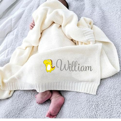 IZI POD Personalized Knit Baby Blanket, Embroidered Name Nursery Blanket, Cotton Knit Stroller Blankets, Gift for Baby, Birthday - Style 11 - color: Custom 6