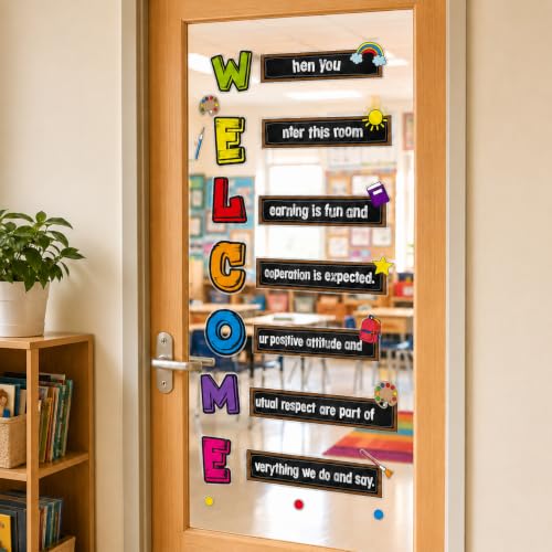 Cinrobiye Welcome Window Door Clings Stickers,Welcome Poster for Classrooms Door Decorations Back to School Party Teachers Supplies for Preschool Kindergarten Elementary Wall Glass Blackboard Decor